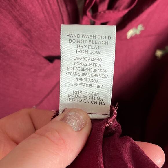 GRACE | Long Sleeve Midi Dress Floral Embroidered Burgundy L - Picture 11 of 11